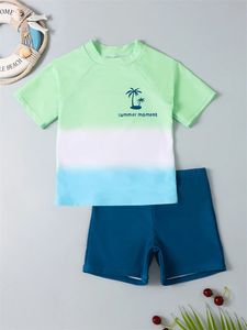 Chłopiec Swimsuit Kids Solid Gradient krótkie rękawy Dziecięce Sakodwy kąpielowa Summer 2