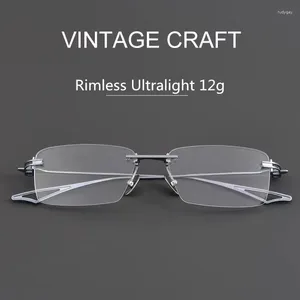 Solglasögon ramar ultralätt ren titan ramlösa myopia glas ramar mäns stora ansikte rimless affärsrecept glasögon blå