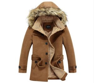 2015 Fashion New Winter Men039S Wool Coat Lamb039s Wool Cashmere Coats Casual Hooded Päls krage Långt tjockare Men039S Wind5971889