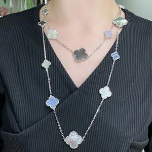 Luxusmarke Clover Designer Halskette für Frauen weiß grau hellviolettes Stein Mutter des Perlwals Halten Sie Schwester Natur Sailorom Doppelreihe Halsketten Schmuck Geschenk