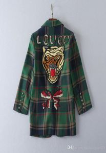 2018 Green Plaid Short Women039s Coats Back Letter Sequin Tiger Embroidery Coats Women 987902497465