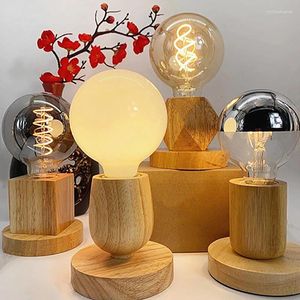 Lâmpadas de mesa jklinnst retro e27 soquete de mesa vintage de madeira maciça lâmpada de cabeceira de madeira Base de decoração de decoração com interruptor