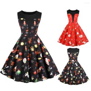 Casual Dresses Retro Rockabilly Christmas Women Fall Winter Vintage Robe Elegant Party Dress Long Sleeve CasualPrint Black