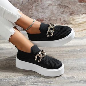 Casual Shoes Women Flat Platform Loafers Metal Chain Slip On Round Toe Female Autumn Plus Size 36-43 Breattable Sports