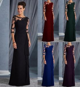 2020 Black Mother Of The Bride Dresses With 34 Sleeves Appliques Chiffon Mother Evening Dresses For Wedding Party Guest Dresses7732134020