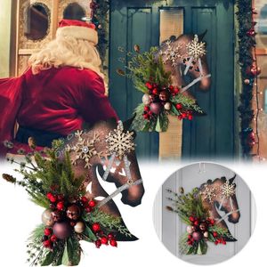 Decorative Flowers Horse Head Wreath Christmas Dressage Wooden Door Hanging Spring Wall Fall Front