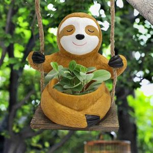 Planters Pots Swing Slot Planter Resin Flower Pot Cute Slot Shape Home Decoration Garden Pot and Plant Decoration Home GardenQ240517