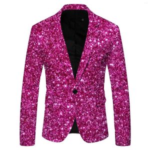 Men's Suits Shiny Sequin Suit Jacket Stage Performance Coat Blue Red Purple Blazers V-Neck Nightclub Tuxedo