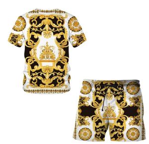 Summer Tracksuits Golden Pattern Lion Head Printed Men Tshirt and Shorts Suit Oversized Casual Man Sportswear Tracksuit Trend 2P8575260