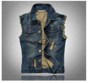 Fall2016 new men039s denim vest for men039s fashion vest code hole casual denim jacket5429191