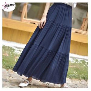 Skirts Y2k Summer Women White Long Skirt High Waist Stretch Cotton And Linen Saia A-Line Faldas Jupe Femme