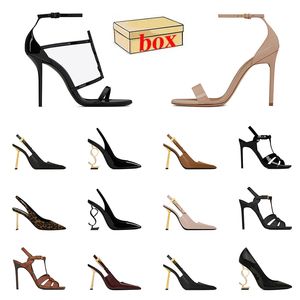 Com Box Luxury High Heels Patent Sandals Designer famosa feminina plataforma de couro clássicos bombas slingback slides lady calcanhar de salto de camurça de camurça casamento chinelos vermelhos