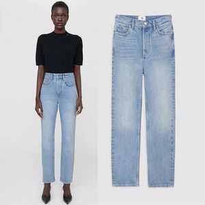 Women's Jeans 23 PRE Autumn New niche AB high waisted washed and edged medium elastic small straight leg womens cropped jeans