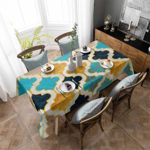 Tabela de mesa abstrato tinta tinta marroquina retro azul verde toalha de mesa lavável para banquete de casamento tampa luxuriou tampa