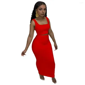 Work Dresses Summer Club Outfit Women Two-piece Top Skirt Set Elegant Crop Maxi For Square Neck Party