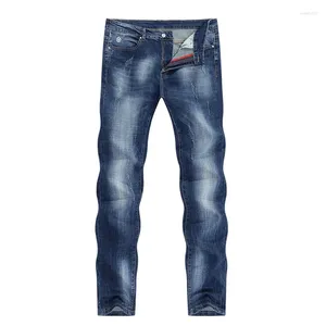 Jeans masculinos Brand 2024 Summer Stretch Business Casual Casual Slim Blue Male calça jeans calças roupas