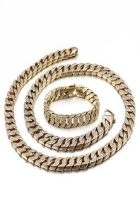 316L Rostfritt stål smycken uppsättningar glänsande mikroinserter diamant kubansk länk halsband armband mens bling bling kedjor hip hop rock ra1396607