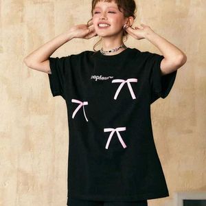 Men's T-Shirts Fashionable Korean design butterfly print womens short sleeved T-shirt 2024 summer Y2K New Liqui American half sleeved top Q240517