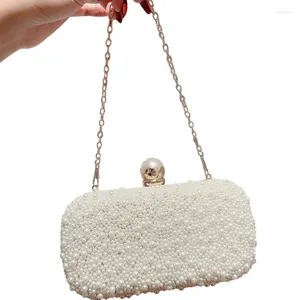 Kvällspåsar Kvinnor pärlor Pearl Clutch Bag handväska liten axel crossbody med kedjeband för cocktailfest