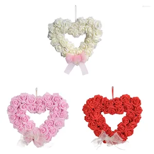 Decorative Flowers Valentine's Day Heart Shaped Wreath Floral Rose Garland Door For Decoration 13.77 Inch Durable