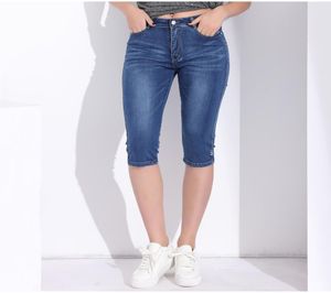 Jeans de jeans de jeans de jeans de jeans de jeans de joelho de joelho magro mais tamanho feminino capris jeans femme jeans curto calças de verão wholes7815464
