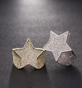 Men Star Ring 18 K Copper Charm Gold Silver Color Full Zircon Fashion Hip Hop Rock Jewelry8414872