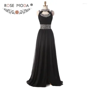Party Dresses Rose Moda Halter Black Prom Dress with Front Slits Sequined Cut Out Real Pos