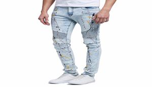 20ss European and American fashionable foreign trade men039s jeans Hip hop Biker men039s jeans Paint inkjet6634877
