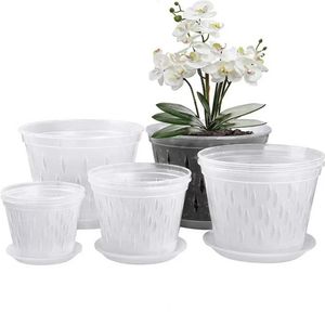 Planters Pots 2Pcs 12.5-17cm Transparent Orchid Jar with Flower and Plant Side Hole Design Plastic Orchid Jar with Tray Growth Horticultural ToolsQ240517
