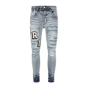 Дизайнерский амирсшигский уличный модный модный совершенно новый AMR буква буквы Light Color Matte White Jeans Mens Cut.