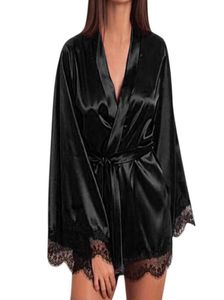 All seasons Women Satin Nightdress Silk Lace Lingerie Nightgown Sleepwear Sexy Robe pajamas robe underwear gown sleep7586872