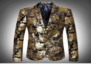 Golden Black Print Jackets Blazers Prom Fashion Men039s Jacket Male Tuxedo Costume For Singer Dancer Star Nightclub Show Weddin5906383