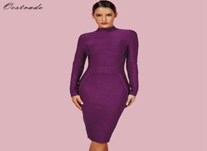 Ocstrade Womens Christmas Party 2019 Winter Vestido New Bandage Dresses High Neck Purple Rayonセクシーな包帯ドレス長袖T5191631924