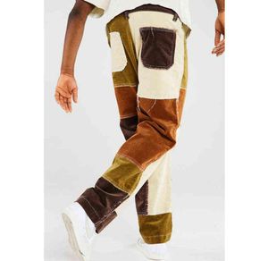Vintage 2021 Men Straight Leg Denim Pants Patchwork Men Stitching Straight leg Trouser Retro Loose Pants for Men H12238086933