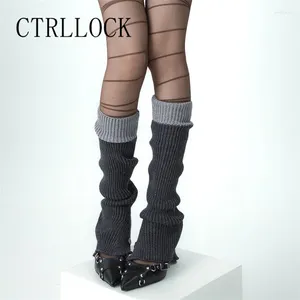 Women Socks CTRLLOCK Button Split Y2k Style Women's Leg Warmer Thick Color Patchwork Knitted Boots Cover