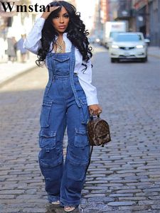 Wmstar Women Phemsuit Fashion Rompers streetwear Sweeveless DeniM Vintage Vintage Sould Seals Pockets Wide Leg Pants 240518