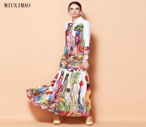 Högkvalitativ nyaste modebanan Slå ner krage maxi klänning kvinnor039s långärmad retro konst tryckt designer lång klänning t5197598998