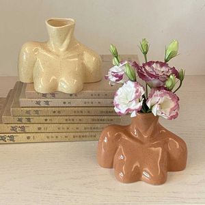 花瓶クリエイティブセラミック花瓶抽象抽象的な体の半身ヌード手工芸家の家庭用手身番花瓶モダンホームデコレーションJ240515