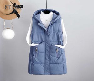 Kvinnor Vest Jacket Vinter varm ärmlös huva medium lång vadderad kappa Kvinnlig plusstorlek Puffer Vest Autumn Body Mujer 20116131843