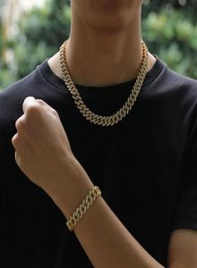 12mm Miami Cuban Link Chain Necklace Armband Set för Mens Bling Hip Hop Iced Out Diamond Gold Silver Rapper Chains Women Luxury 3748365