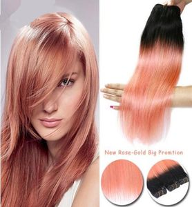 Ombre Hair Extensions Rose gold with dark roots Brazilian Straight Virgin Hair 3Pcs Soft Brazilian Ombre Rose Gold Pink Weave4767056
