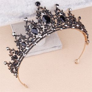 Luxus Kopfbedeckungen Hochzeit Braut Haarzubehör auf Lager Braut Kronenperlen Kopfschmuck Vintage Gold Black Diamond Halloween Party HEA 232B