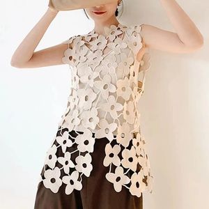 Hollow Lace Embroidered Knitted Vest Womens Sweater Sexy Casual Loose Sleeveless Top Boho Black White Tank Top Summer Clothing 240518