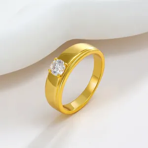 Wedding Rings 24K Gold Plating Zircon Ring Charm Jewelry Surface Width 6mm For Women&Men Circular Gilding