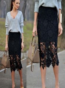 Black Lace Skirt Knee Lene Pencil Midi Virts New Arrival Cocktail Party Tarts for Women 6597912