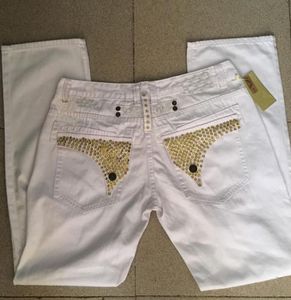 NWT MENS Robin Jeans White With Gold Crystal Studs Denim Pants Designer Byxor Wing Clips Zipper Jean Size 30429174205