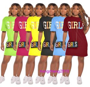 Summer Women Dress Fashion Solid Color Letter Tryckt Kort ärm Runda nacke Casual Dresses Ladies Designer Club Party Clothes P8539555