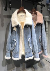 Womens Winter Lamp Wool Liner Faux Fur Coat With Jeans Denim Jacket Turn Dowm Collar Outerwear Coats Basic Jackets Women Cowboy SH3399753