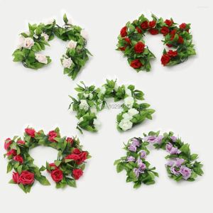 Декоративные цветы 2.4metre Artificial Silk Rose Flower Flowervy Green Leaf Vine Garland Свадебные фальшивые домашние декор