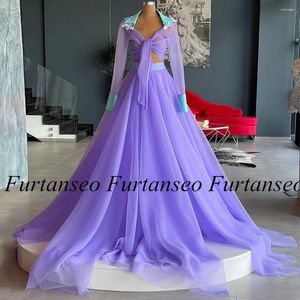 Вечеринка платья лаванды выпускной топ -топ сексуальное вечернее платье с длинными рукавами высококачественные цветы с блестками vestidos de fiesta noche